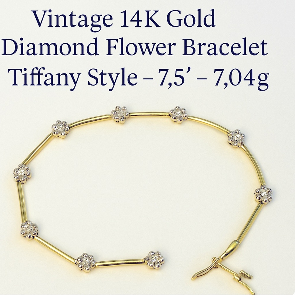 2 Tone 14 k Marked Gold, Diamond Center, Tiffany Style Bracelet